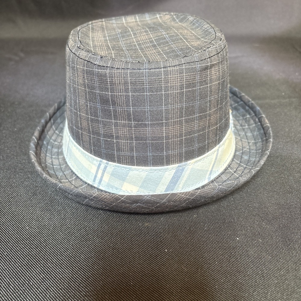 Peter Grimm Mens Fedora Hat Blue Gray Plaid S/M Lightweight Lined Casual